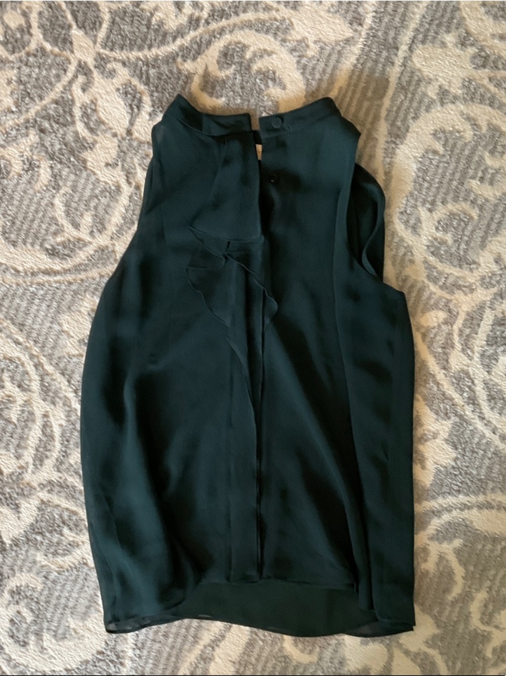 Tory Burch Dark Green Sleeveless Ruffle Neck Blouse